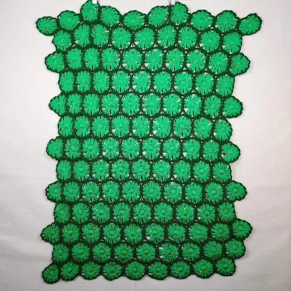 VTG 70s Handmade Crochet Daisy Granny Afghan Throw Cover Multicolor Cottagecore